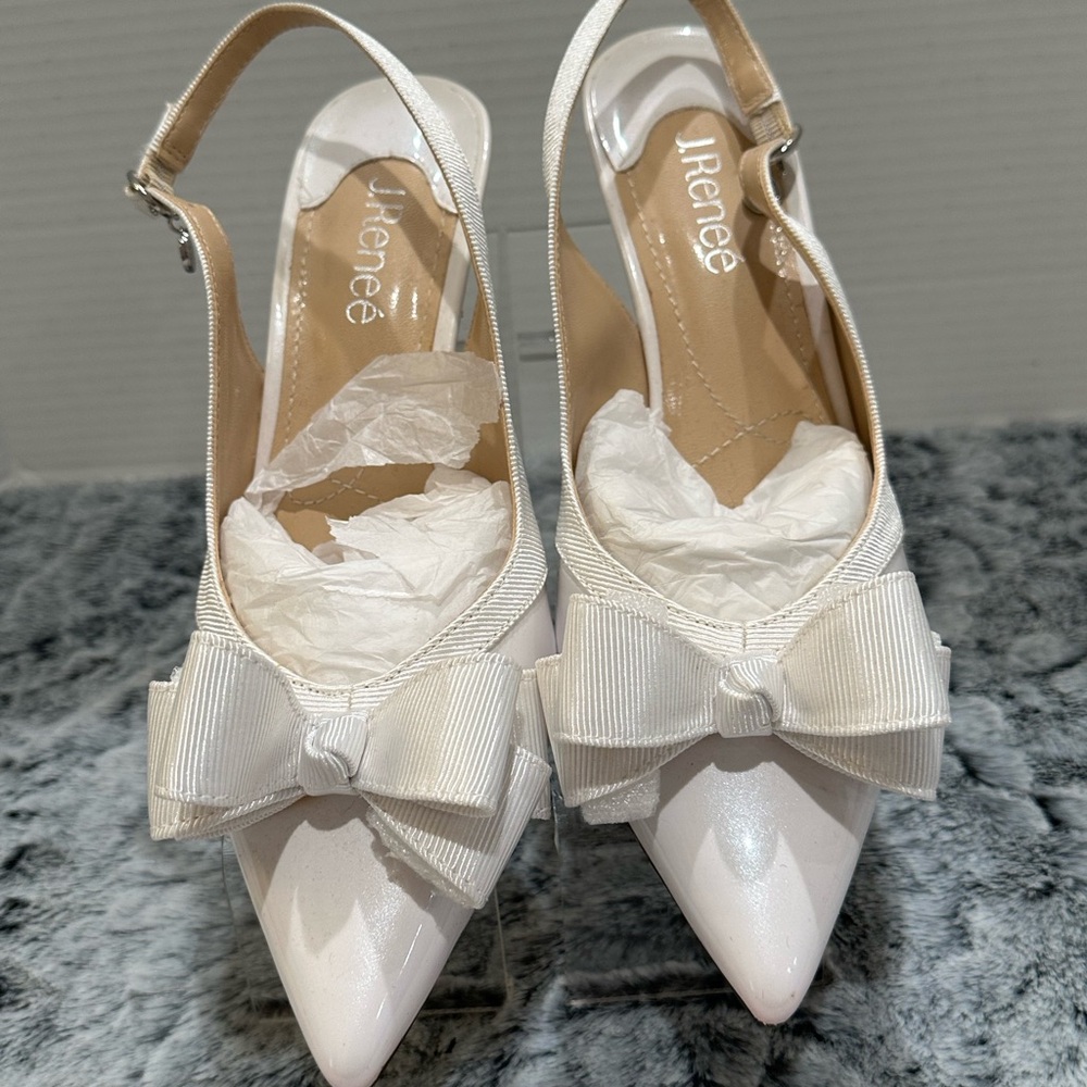 J. Renee Gabino WEDDING white kitten heels with bow ♥️ 👠 NEW WITHOUT BOX! - Picture 8 of 9